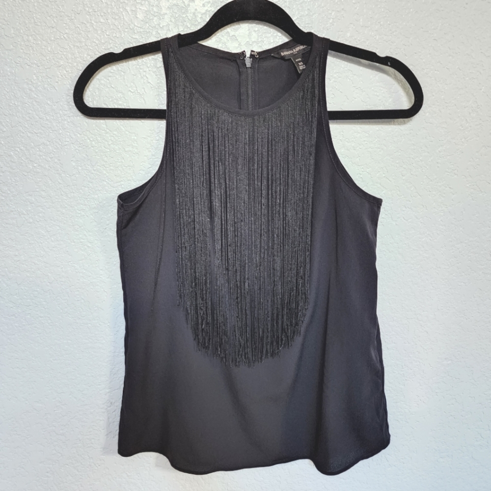 Banana Republic black fringe top sleeveless size XS petite